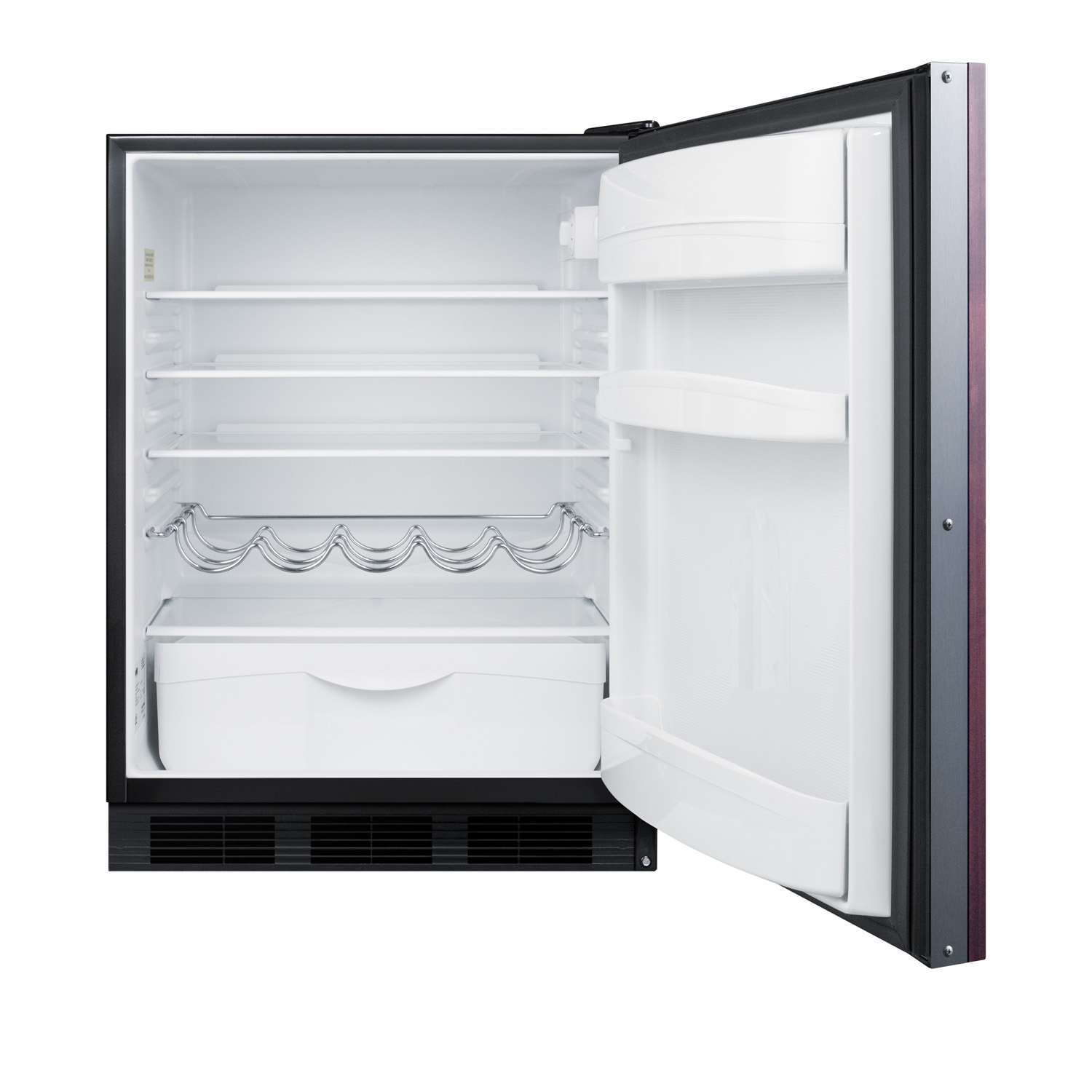 24 inch wide ADA compliant built-in undercounter all-refrigerator for residential use, auto defrost with panel-ready door and black cabinet